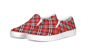 Red Tartan Plaid Slip On Canvas Shoes