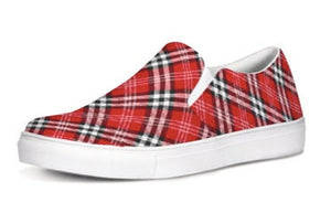 Red Tartan Plaid Slip On Canvas Shoes