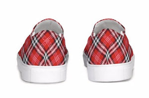 Red Tartan Plaid Slip On Canvas Shoes