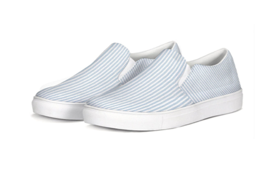 Blue Seersucker Slip On Canvas Shoes