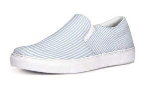 Blue Seersucker Slip On Canvas Shoes