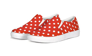 Red and White Polka Dot Slip On Canvas Shoes