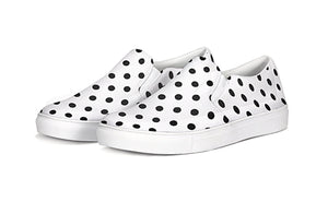 White and Black Polka Dot Slip On Canvas Shoes