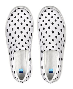 White and Black Polka Dot Slip On Canvas Shoes