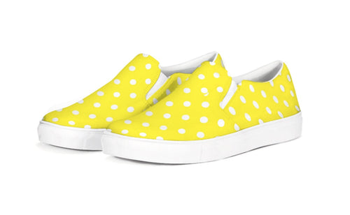 Yellow and White Polka Dot Slip On Canvas Shoes