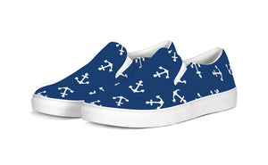 Navy and White Anchor Slip On Canvas Shoes