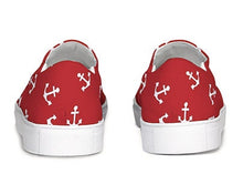 Load image into Gallery viewer, Red and White Anchor Slip On Canvas Shoes
