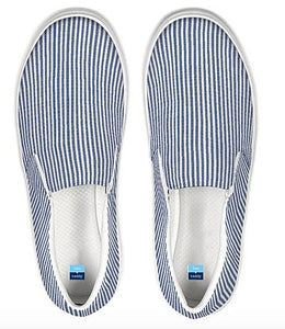 Navy Seersucker Slip On Canvas Shoes