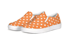 Orange and White Polka Dot Slip On Canvas Shoes
