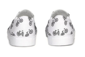 Black and White Bicycle Slip On Canvas Shoes