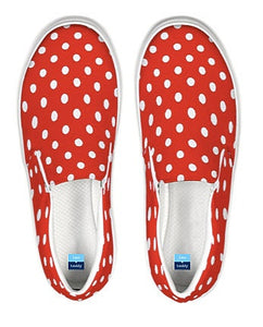 Red and White Polka Dot Slip On Canvas Shoes