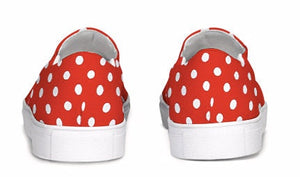 Red and White Polka Dot Slip On Canvas Shoes
