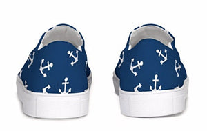 Navy and White Anchor Slip On Canvas Shoes
