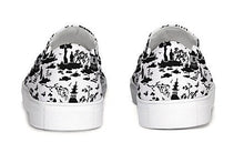 Load image into Gallery viewer, Black and White Chinoiserie Slip On Canvas Shoes