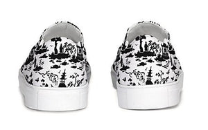 Black and White Chinoiserie Slip On Canvas Shoes