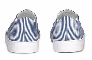 Navy Seersucker Slip On Canvas Shoes