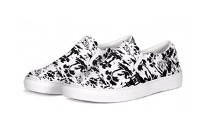 Black and White Chinoiserie Slip On Canvas Shoes