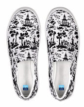 Load image into Gallery viewer, Black and White Chinoiserie Slip On Canvas Shoes