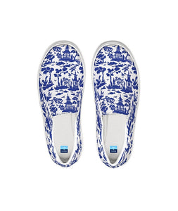 Blue Willow Style Chinoiserie Slip On Canvas Shoes