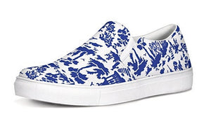 Blue Willow Style Chinoiserie Slip On Canvas Shoes