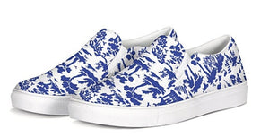 Blue Willow Style Chinoiserie Slip On Canvas Shoes