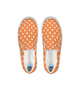 Orange and White Polka Dot Slip On Canvas Shoes