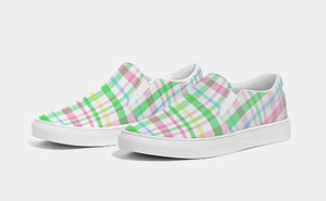 Pink and Green Madras Slip On Canvas Shoes