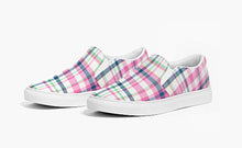Load image into Gallery viewer, Pink and Navy Madras Slip On Canvas Shoes