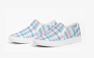 Aqua and Pink Madras Slip On Canvas Shoes