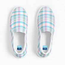 Load image into Gallery viewer, Aqua and Pink Madras Slip On Canvas Shoes