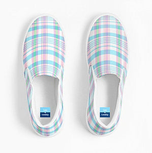 Aqua and Pink Madras Slip On Canvas Shoes