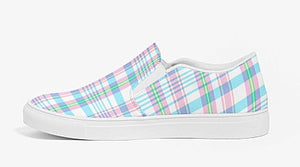 Aqua and Pink Madras Slip On Canvas Shoes