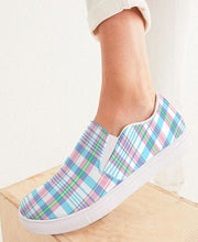 Load image into Gallery viewer, Aqua and Pink Madras Slip On Canvas Shoes