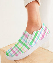 Load image into Gallery viewer, Pink and Green Madras Slip On Canvas Shoes