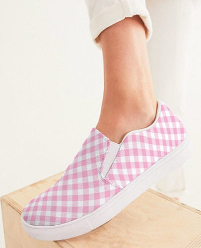 Pink and White Gingham Slip On Canvas Shoes