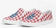 Load image into Gallery viewer, Red Gingham Navy Ginger Jar Slip On Canvas Shoes