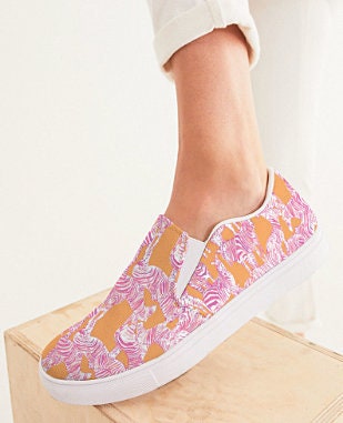 Zebra Pink and Orange Slip On Canvas Shoes