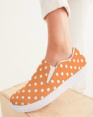 Orange and White Polka Dot Slip On Canvas Shoes