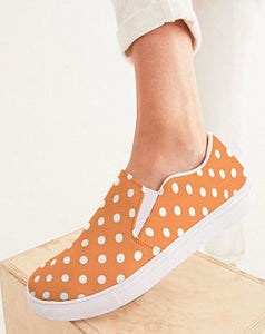 Orange and White Polka Dot Slip On Canvas Shoes