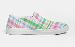 Pink and Green Madras Slip On Canvas Shoes