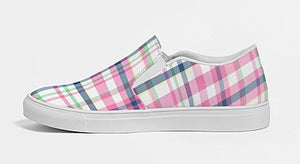 Pink and Navy Madras Slip On Canvas Shoes