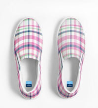 Load image into Gallery viewer, Pink and Navy Madras Slip On Canvas Shoes