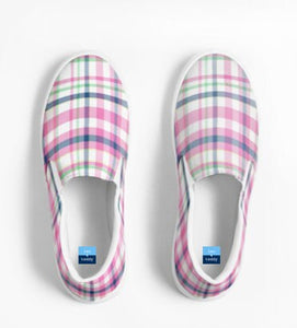 Pink and Navy Madras Slip On Canvas Shoes