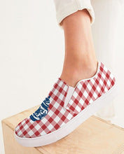 Load image into Gallery viewer, Red Gingham Navy Ginger Jar Slip On Canvas Shoes