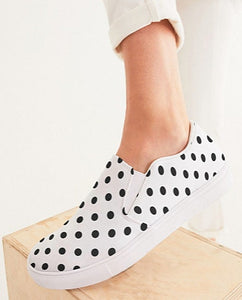 White and Black Polka Dot Slip On Canvas Shoes
