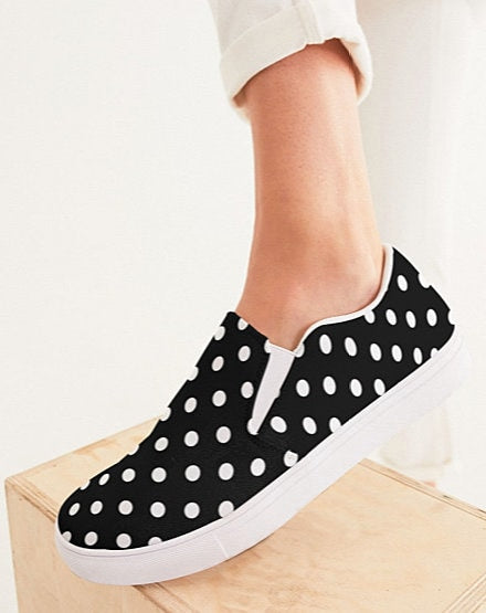 Black and White Polka Dot Slip On Canvas Shoes