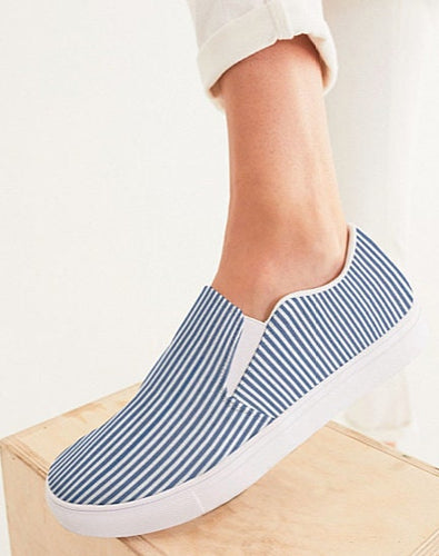 Navy Seersucker Slip On Canvas Shoes