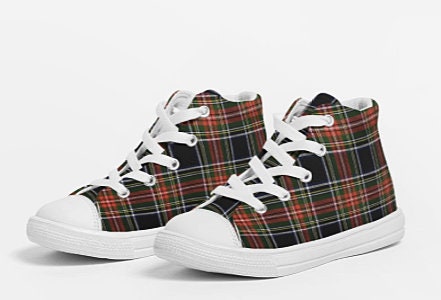Kids High Top Stewart Canvas Black Tartan Sneakers