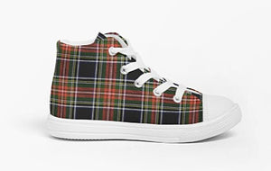 Kids High Top Stewart Canvas Black Tartan Sneakers