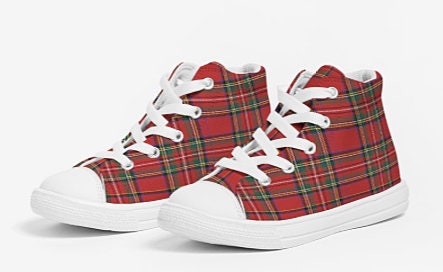 Kids High Top Canvas Royal Stewart Red Tartan Sneakers